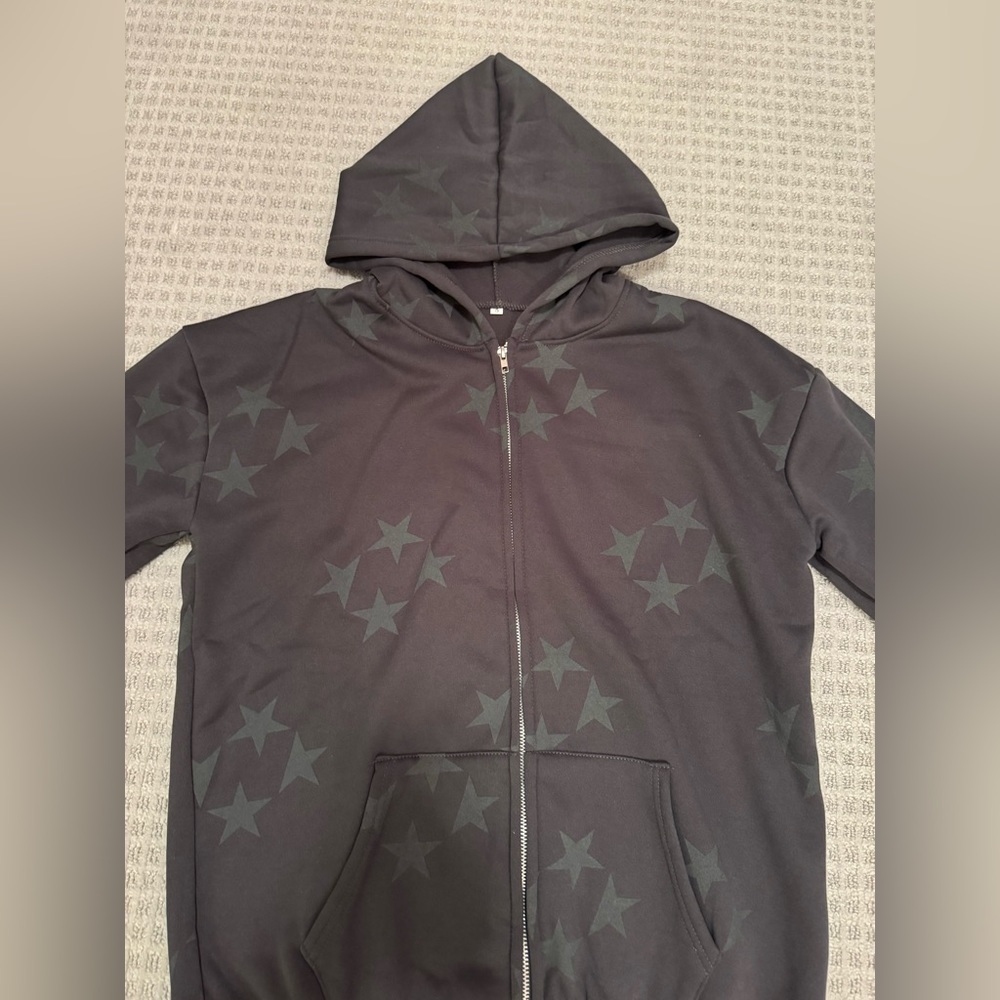 Dark Grey Star Zip-Up Sweater